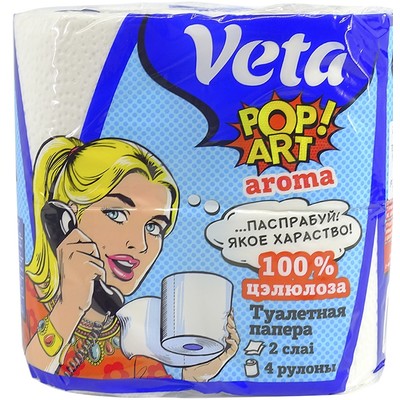 Интерпапер Бумага туалетная VETA POP ART AROMA двухслойная, на втулке, ароматизированная, 1*4 рулона.