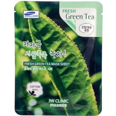 3W Clinic Корея 3W CLINIC Fresh Green Tea Mask Sheet Увлажняющая тканевая маска с экстрактом. зеленого чая, 23мл