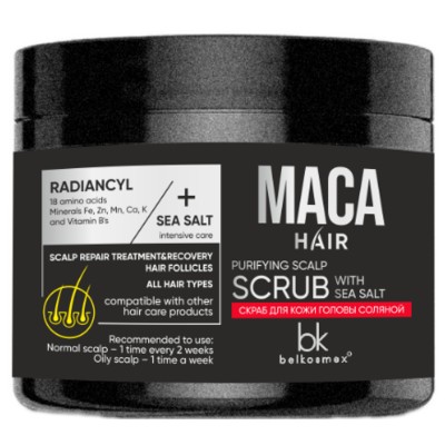 Belkosmex MACA HAIR  Скраб для кожи головы соляной 200г