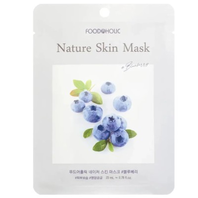 Корея FOODAHOLIC NATURE SKIN MASK #BLUEBERRY Тканевая маска для лица с ...